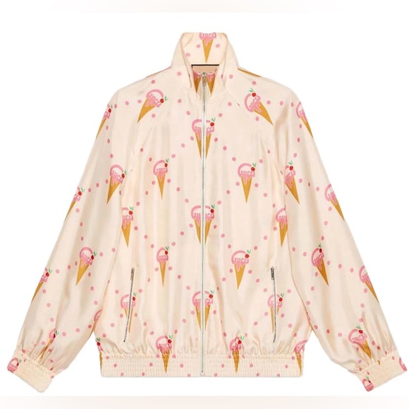 New Authentic Gucci Ice Cream Logo Print Zipper Jacket Pink Size M - Picture 1 of 16